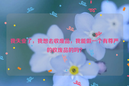 我失业了，我想去收废品，我能做一个有尊严的收废品的吗？